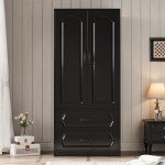 70" Wooden Wardrobe with Drawers and Doors