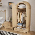 Wooden Wardrobe Closet with Drawers and Shelves