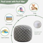 HIGOGOGO Grey Round Pouf Ottoman with Foam Filling