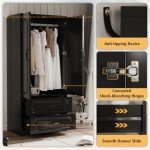70" Wooden Wardrobe with Drawers and Doors