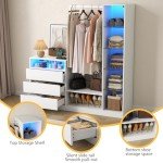 White Armoire Wardrobe with Storage and Charging Station