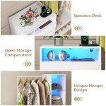 White Armoire Wardrobe with Storage and Charging Station