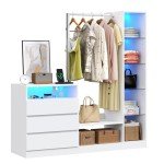 White Armoire Wardrobe with Storage and Charging Station