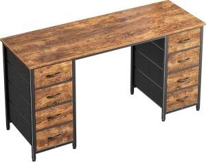 Rustic 47-Inch Computer Desk with 8 Drawers