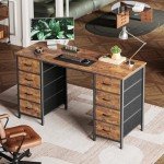 Rustic 47-Inch Computer Desk with 8 Drawers
