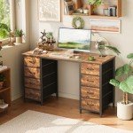Rustic 47-Inch Computer Desk with 8 Drawers
