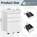 Lockable 3-Drawer Mobile File Cabinet with Wheels