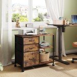Rustic Mobile File Cabinet with Open Storage Shelf