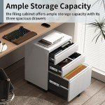 Lockable 3-Drawer Mobile File Cabinet with Wheels