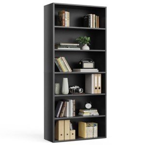 Industrial 6-Shelf Black Bookcase for Home & Office