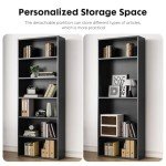 Industrial 6-Shelf Black Bookcase for Home & Office