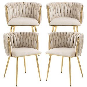 Set of 4 Velvet Dining Chairs with Gold Legs