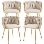 Set of 4 Velvet Dining Chairs with Gold Legs