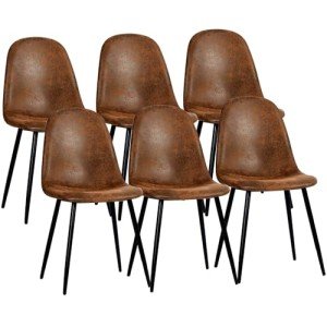 Set of 6 Upholstered Armless Dining Chairs - Brown