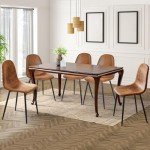 Set of 6 Upholstered Armless Dining Chairs - Brown