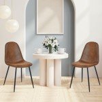 Set of 6 Upholstered Armless Dining Chairs - Brown
