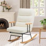 Beige Upholstered Rocking Chair with Footrest