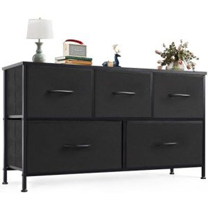Black 5-Drawer Fabric Dresser for Bedroom Storage