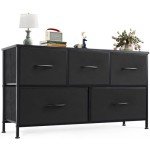 Black 5-Drawer Fabric Dresser for Bedroom Storage