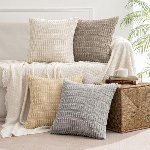 MIULEE Set of 4 Soft Striped Decorative Pillow Covers