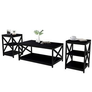 Industrial Coffee Table Set with Storage - 3 Pieces