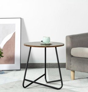 Stylish Small Round Metal Side Table in Brown