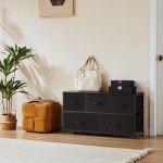 Black 5-Drawer Fabric Dresser for Bedroom Storage