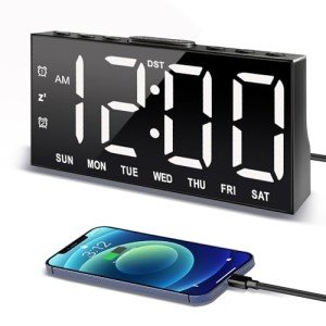 Large Display Digital Alarm Clock with USB Ports