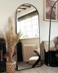 Black Full Length Arched Floor Mirror with Stand