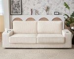 Beige Corduroy Modern Sofa with USB & Cup Holders