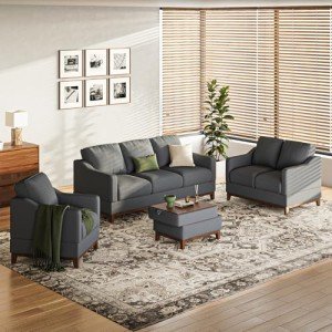 Dark Grey Sectional Sofa Set with Coffee Table