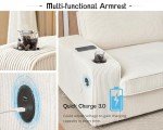Beige Corduroy Modern Sofa with USB & Cup Holders