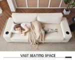Beige Corduroy Modern Sofa with USB & Cup Holders