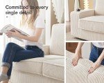 Beige Corduroy Modern Sofa with USB & Cup Holders