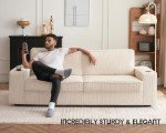 Beige Corduroy Modern Sofa with USB & Cup Holders