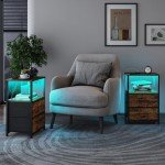 TUTOTAK LED Charging End Tables with Drawers - Set of 2