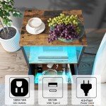TUTOTAK LED Charging End Tables with Drawers - Set of 2