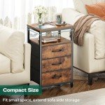 Rustic Brown Nightstand with Charging Station and Drawers