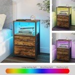 TUTOTAK LED Charging End Tables with Drawers - Set of 2