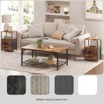 TUTOTAK LED Charging End Tables with Drawers - Set of 2
