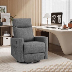 Grey Swivel Recliner Chair with Extra Large Footrest