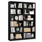 Double Wide 6-Tier Black Bookshelf and Bookcase