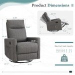 Grey Swivel Recliner Chair with Extra Large Footrest