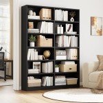 Double Wide 6-Tier Black Bookshelf and Bookcase