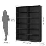 Double Wide 6-Tier Black Bookshelf and Bookcase