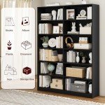 Double Wide 6-Tier Black Bookshelf and Bookcase