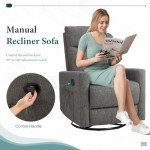 Grey Swivel Recliner Chair with Extra Large Footrest