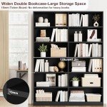 Double Wide 6-Tier Black Bookshelf and Bookcase