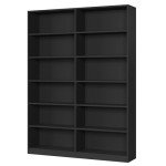 Double Wide 6-Tier Black Bookshelf and Bookcase