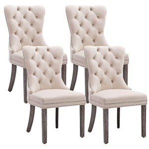 Set of 4 Tufted Velvet Dining Chairs - Beige